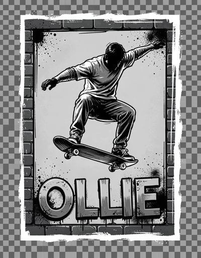 Dynamic Pop Art Skateboarder Ollie Silhouette Banner with Urban Brick Frame
