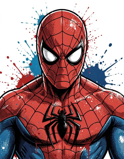 Dynamic Pop Art Spider-Man Close-Up Sticker and Logo Design with Vibrant Comic Style