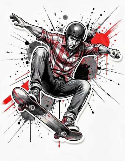 Dynamic Skateboarder Sticker Design in Bold Marker Illustration Style