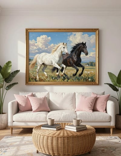 Elegant Living Room with Equine Artwork