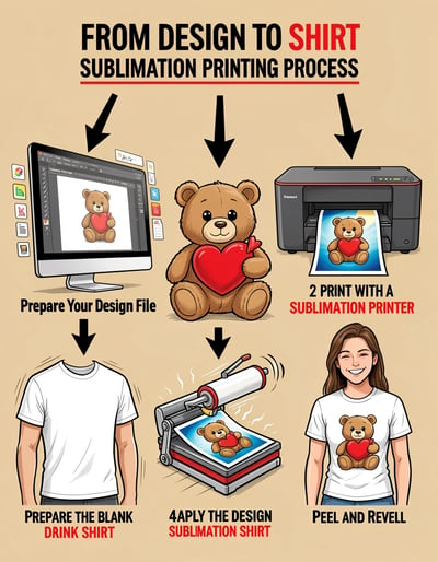 From Design to Shirt Sublimation Printing Process Infographic Marker Illustrative Style