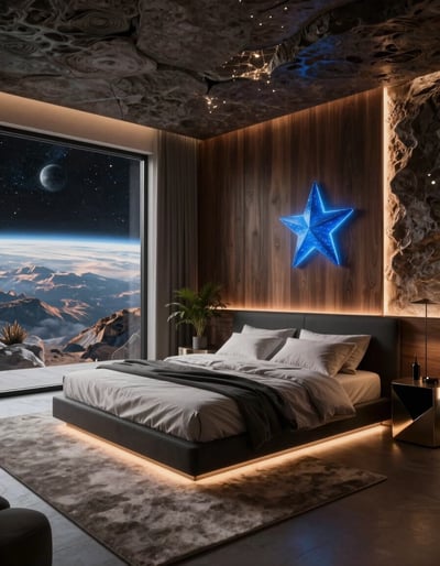 Futuristic Cave Bedroom with Planetary View