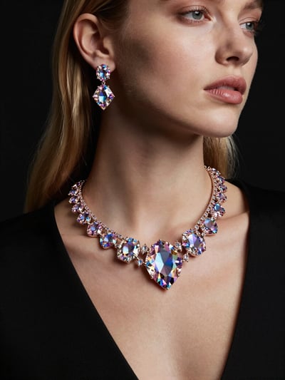 Futuristic Crystal Necklace and Earrings Set