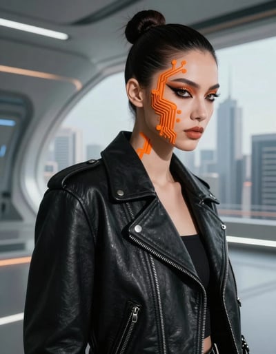 Futuristic Fashionista with Circuit Board Makeup