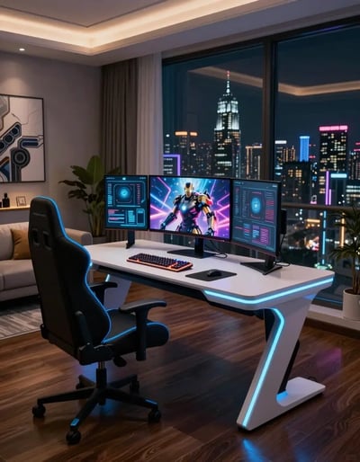 Futuristic Gaming Den with City View