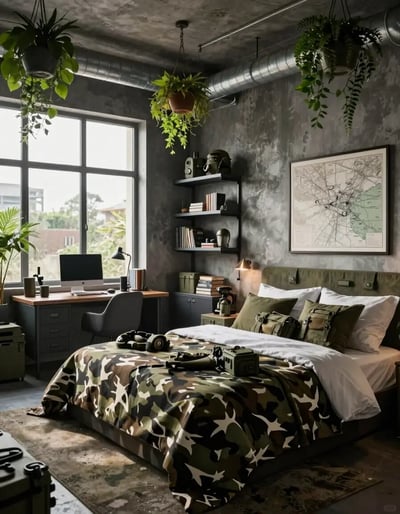 Futuristic Industrial Bedroom with Military Chic Decor