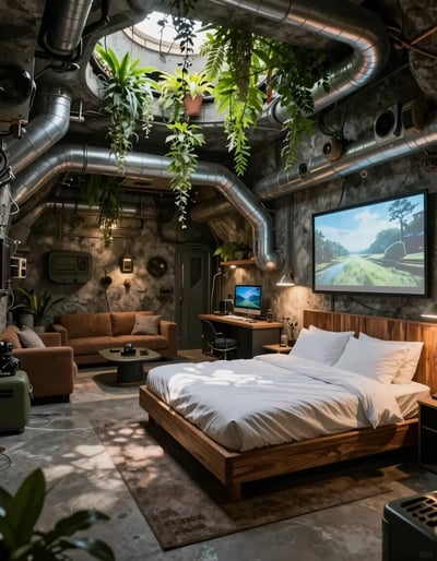Futuristic Underground Bunker Bedroom