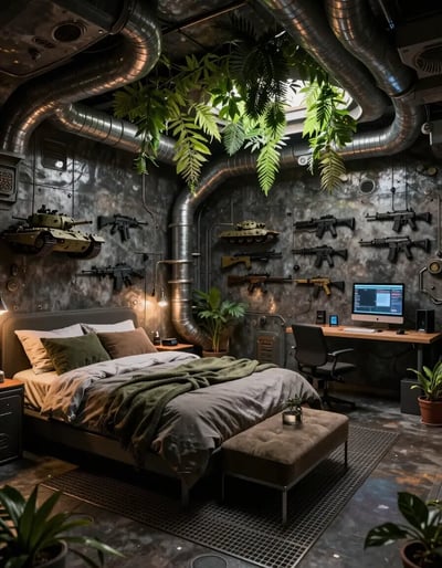 Futuristic Underground Bunker Bedroom