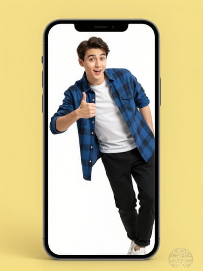 Large Smartphone with Blank Screen and Man Giving Thumbs Up