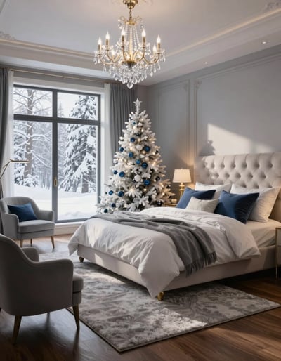 Luxurious Gray Bedroom with Christmas Decor