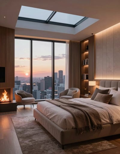 Luxurious Modern Bedroom with City View