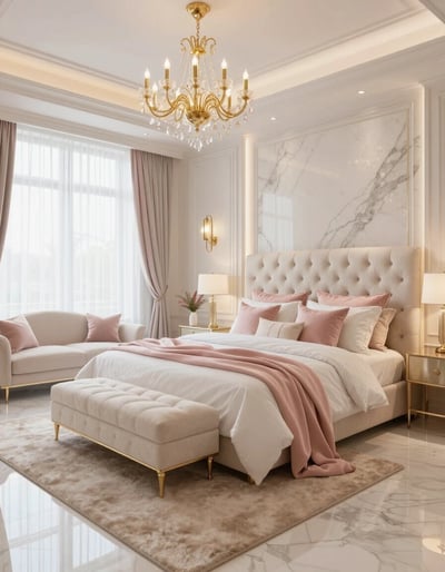 Luxurious Modern Bedroom with Marble Accent Wall