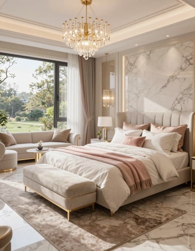 Luxurious Modern Bedroom with Marble Accents