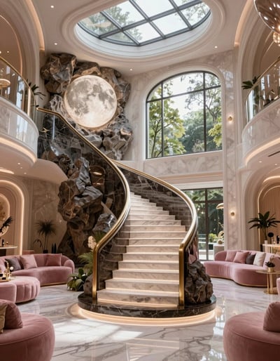 Luxurious Moonlit Staircase Interior