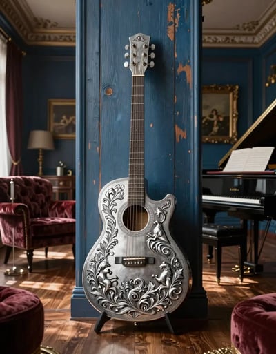 Luxurious Music Room with Etched Guitar