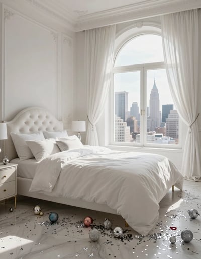 Luxurious White Bedroom with City View