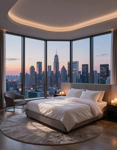Luxury Bedroom with City Skyline View