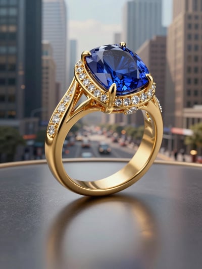 Luxury Blue Sapphire Ring in Gold Setting