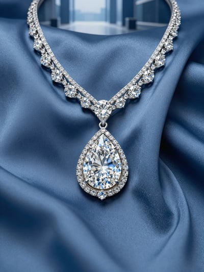 Luxury Diamond Necklace on Blue Silk