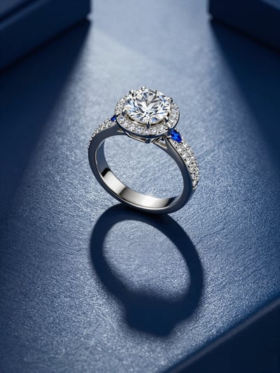Luxury Diamond Ring on Blue Leather