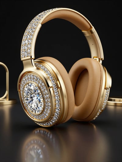 Luxury Diamond Studded Gold Headphones