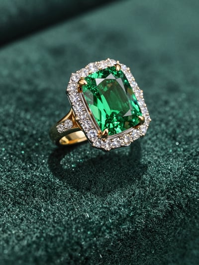 Luxury Emerald Ring with Diamond Halo