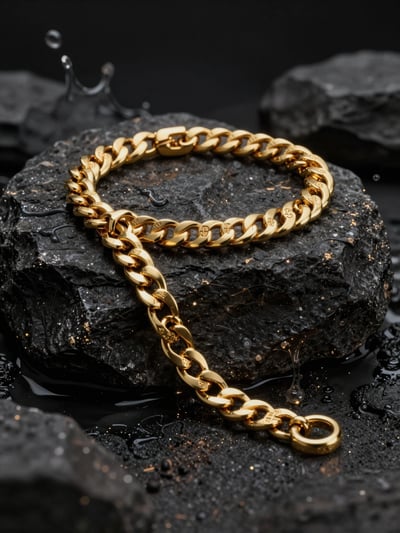 Luxury Gold Chain Bracelet on Dark Rock
