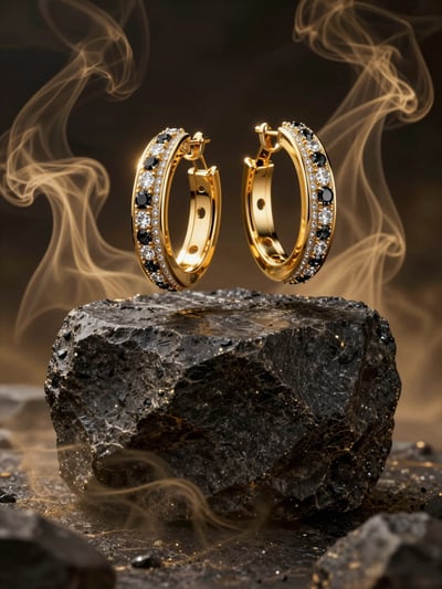 Luxury Gold Hoop Earrings with Black and White Diamonds