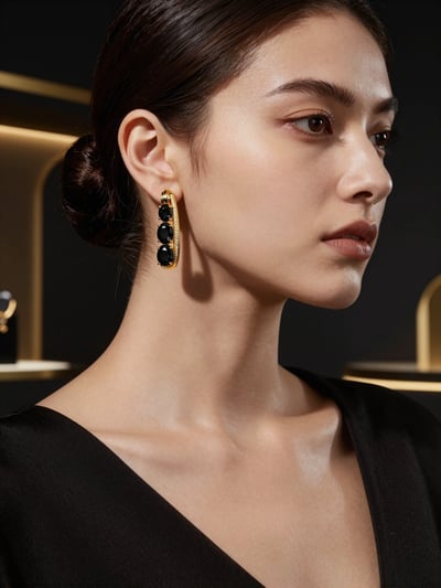Luxury Gold Hoop Earrings with Black Gemstones