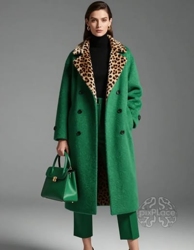 Luxury Green Leopard Coat Ensemble