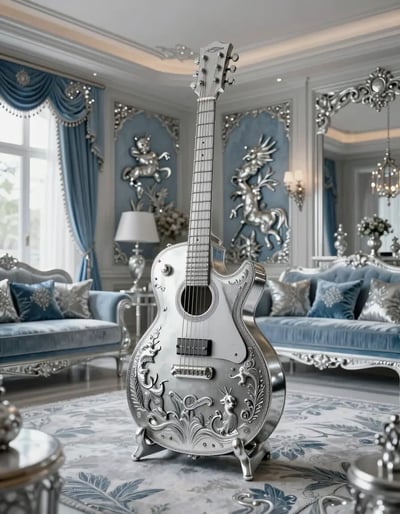 Luxury Living Room Inspired by Silver Guitar Design