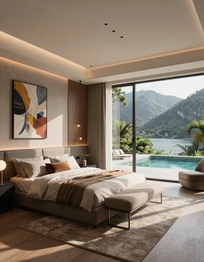Luxury Modern Bedroom with Pool View
