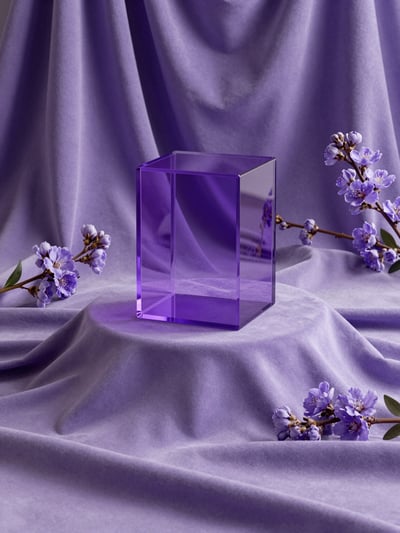 Luxury Purple Glass Pedestal with Floral Arrangement