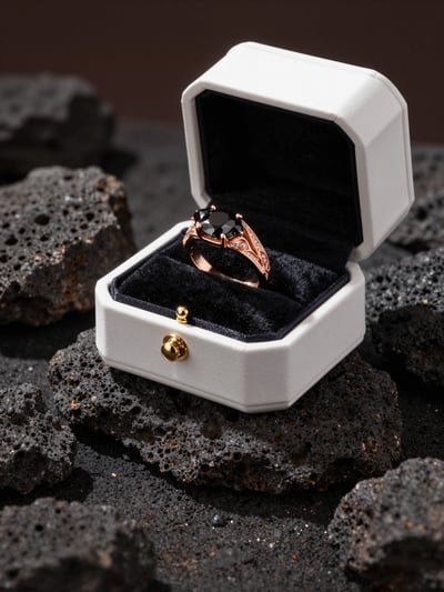 Luxury Rose Gold Ring with Black Gemstones