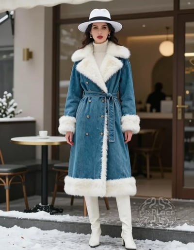 Luxury Winter Denim Coat with Faux Fur