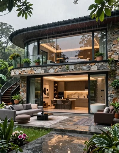 Modern Curved House with Stone Exterior