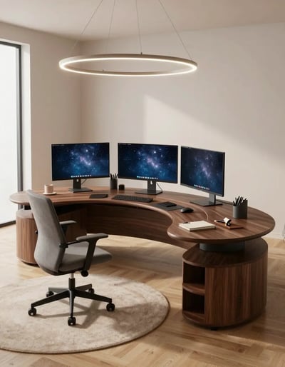 Modern Curved Office Desk Setup