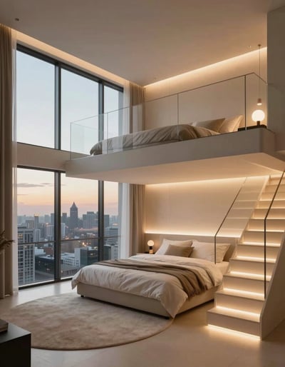 Modern Loft Bedroom with City View