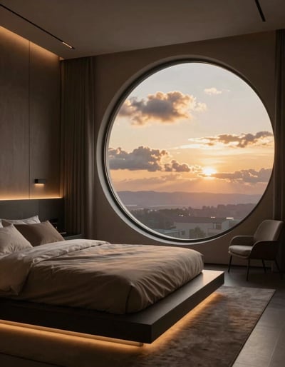 Modern Minimalist Bedroom with Circular Window