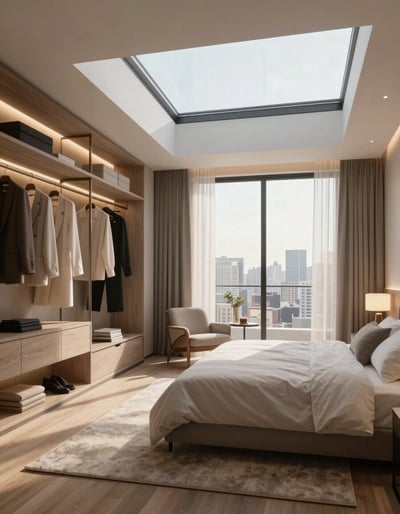 Modern Minimalist Bedroom with City View