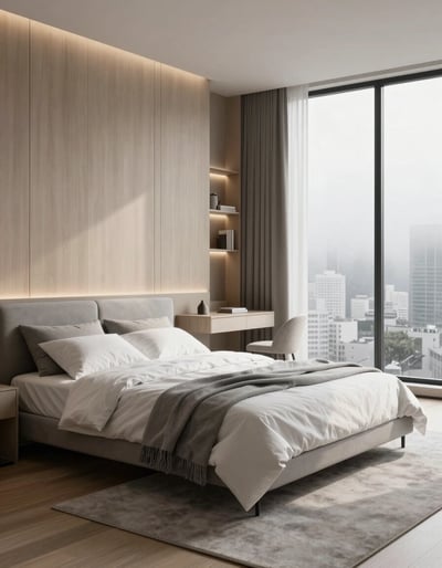 Modern Minimalist Bedroom with City View