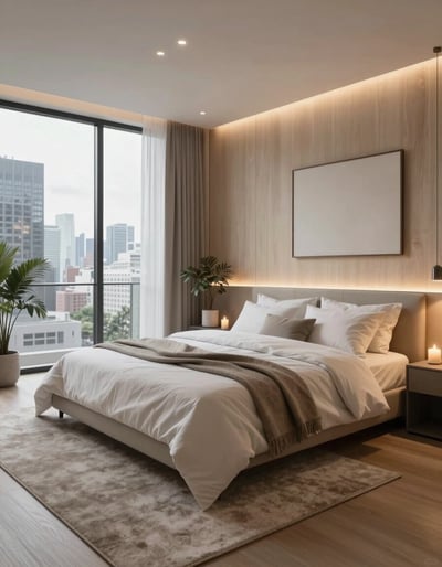 Modern Minimalist Bedroom with City View