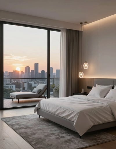 Modern Minimalist Bedroom with City View
