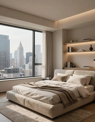 Modern Minimalist Bedroom with City View