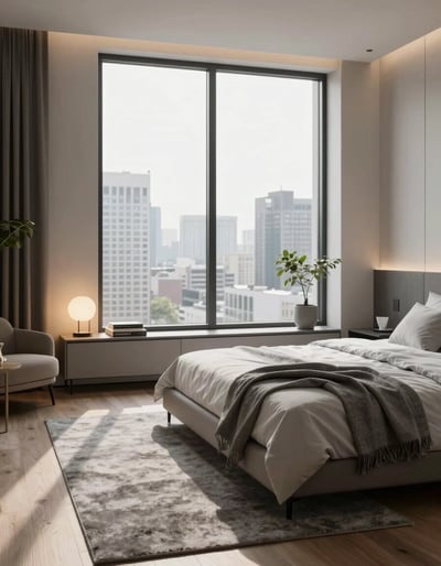 Modern Minimalist Bedroom with City View
