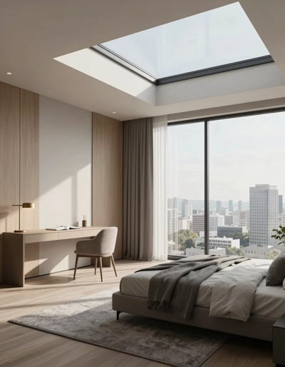 Modern Minimalist Bedroom with City View