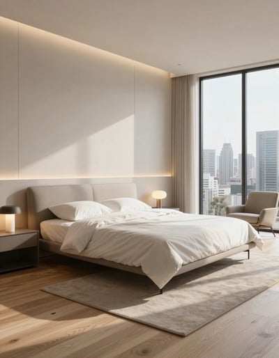 Modern Minimalist Bedroom with City View
