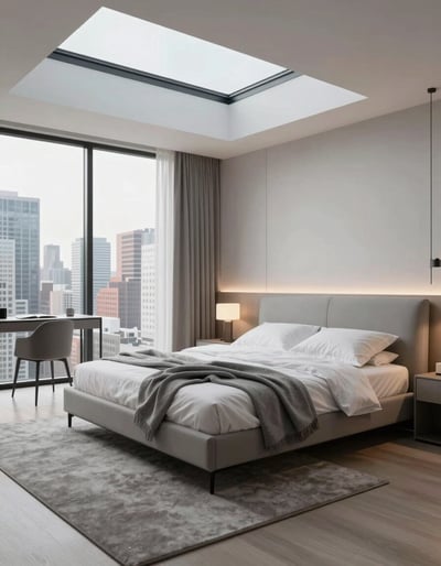 Modern Minimalist Bedroom with City View