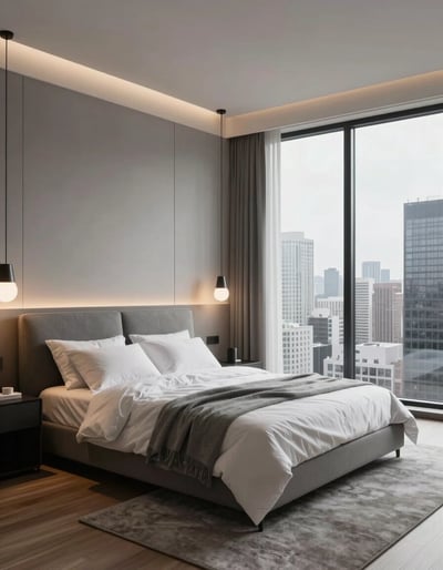 Modern Minimalist Bedroom with City View