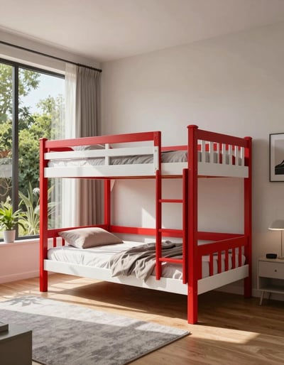 Modern Red and White Bunk Bed Bedroom